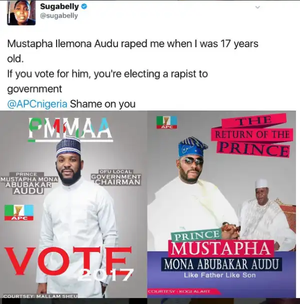 Don’t Vote For A Rapist! – Popular Blogger, Sugabelly Lambast Ex Kogi Gov’s Son Running For APC LG Chair